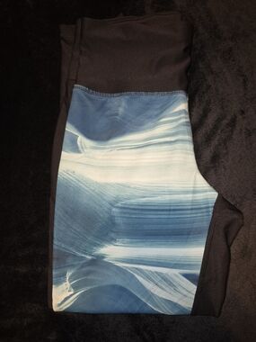 Xersion Black Leggings with Blue Watercolor Panel